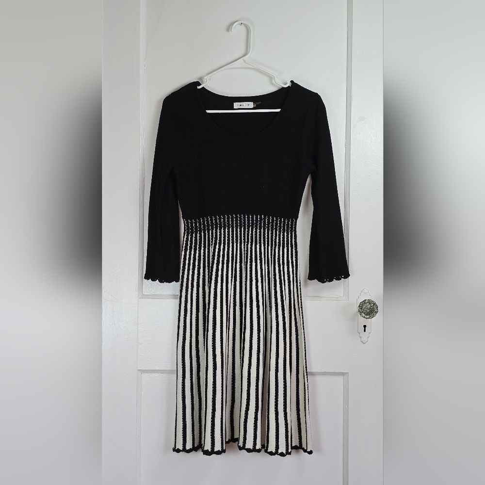 Calvin Klein Black and White Sweater Dress S